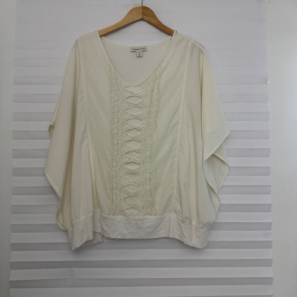 Coldwater Creek Cottagecore Ivory Lace Front Dolman Sleeve Boho Blouse Size 2X